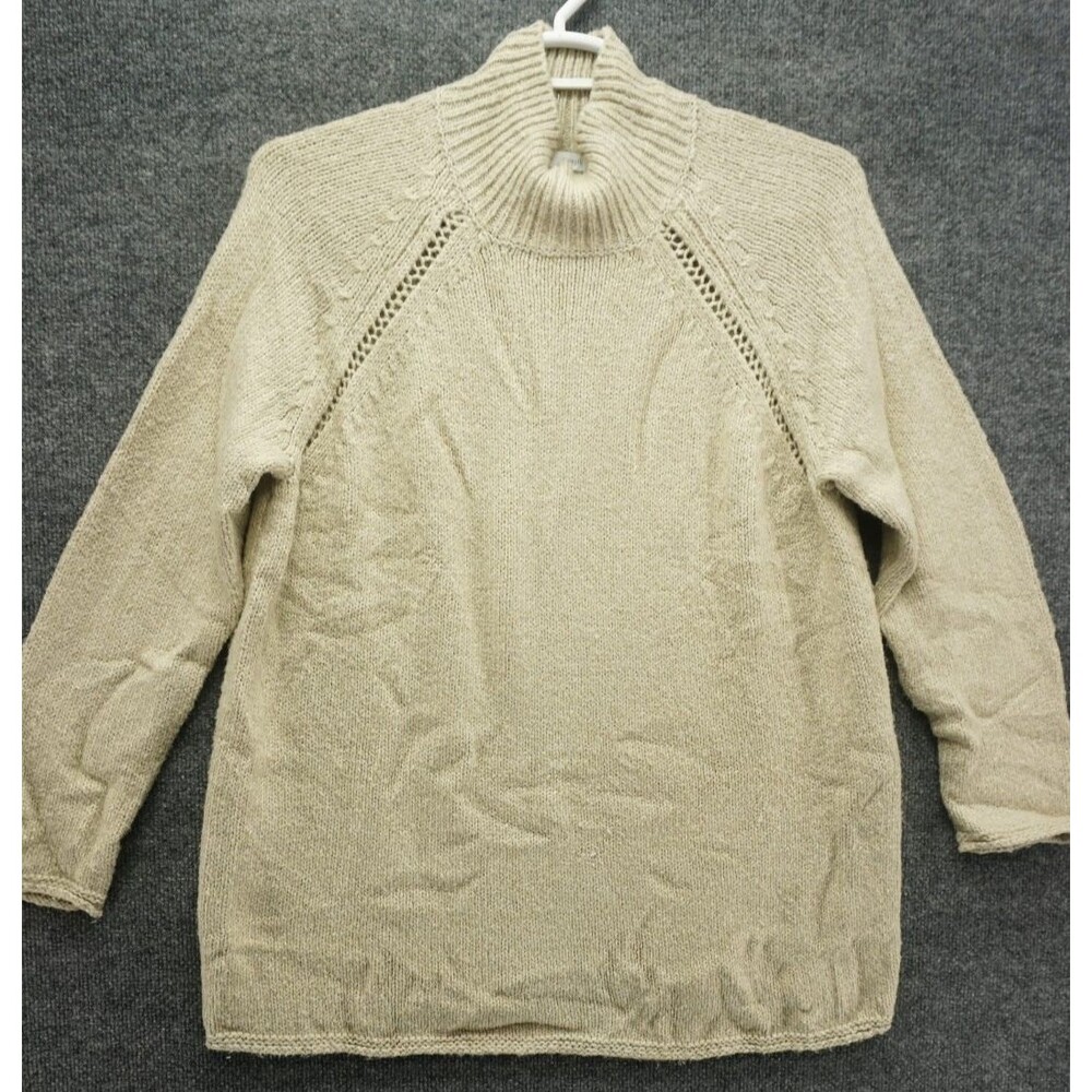 Pure Jill J Jill Sweater Womens L Cream Oatmeal Knit Mock Neck Cotton Wool Blend